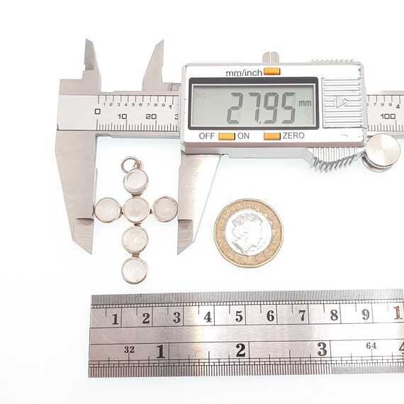 Antique Solid Silver Moonstone Cross Necklace Cru… - image 8