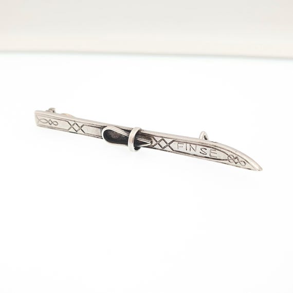 Antique Solid Silver MARIUS HAMMER Ski Brooch Pin… - image 2