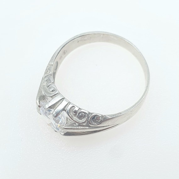 Vintage Solid Silver CZ Gypsy Ring Solitaire Roun… - image 8
