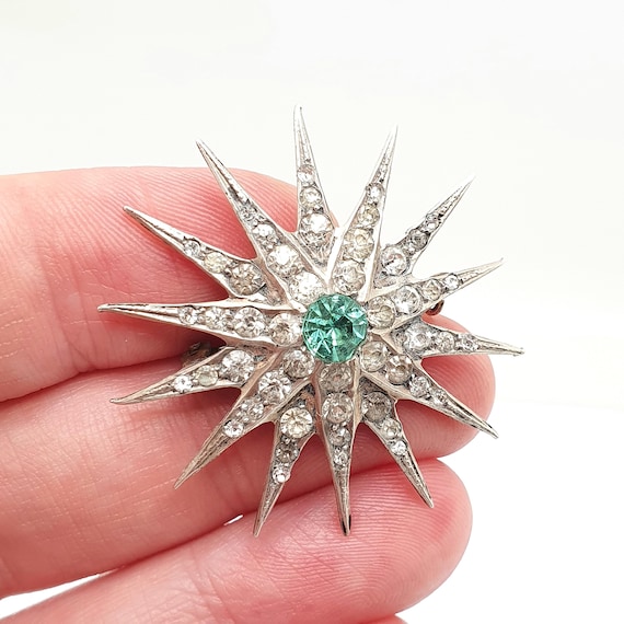 Antique Solid Silver Diamond Paste Star Brooch Vi… - image 1