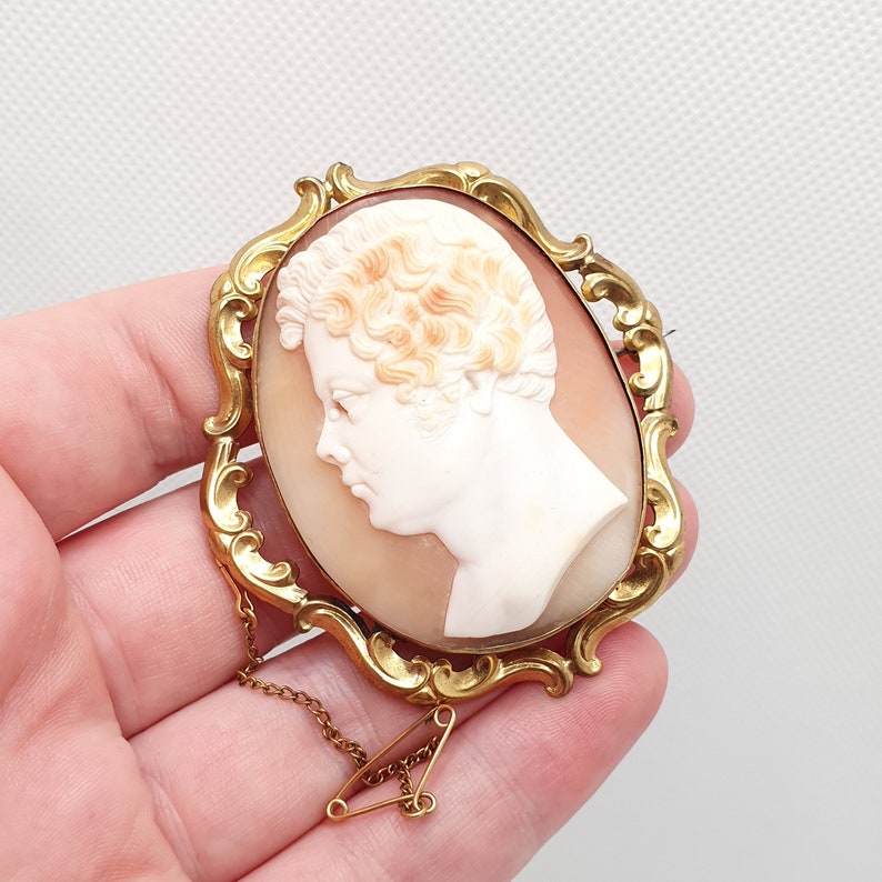 Antique Victorian Rare Unique Cameo Brooch Pin Man with Wort on Nose Large Pinchbeck Male Figure Big High Relief Vintage Jewelry Jewellery image 1