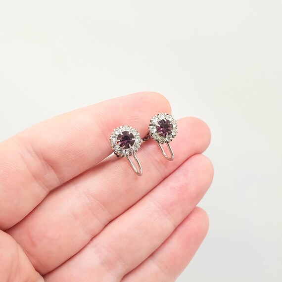 Antique Solid Silver Amethyst Paste Earrings Diam… - image 4