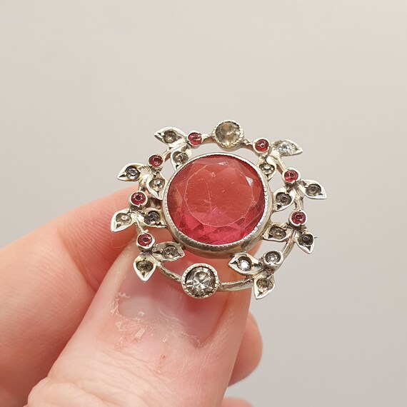 Antique Victorian Solid Silver Pink Paste Brooch … - image 6