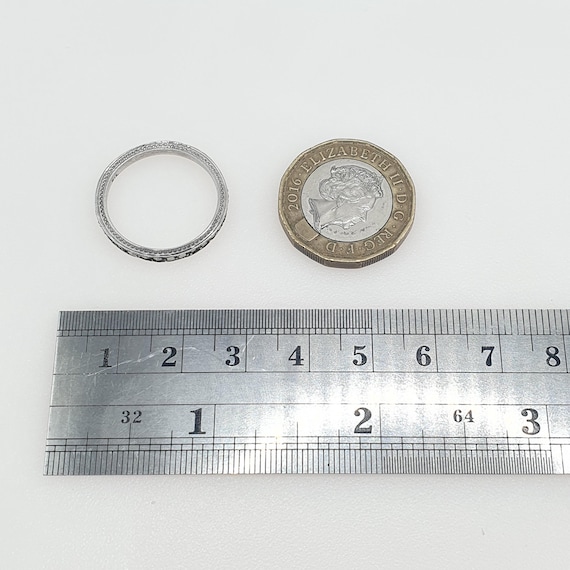 Antique Solid Silver Marcasite Eternity Ring Art … - image 8