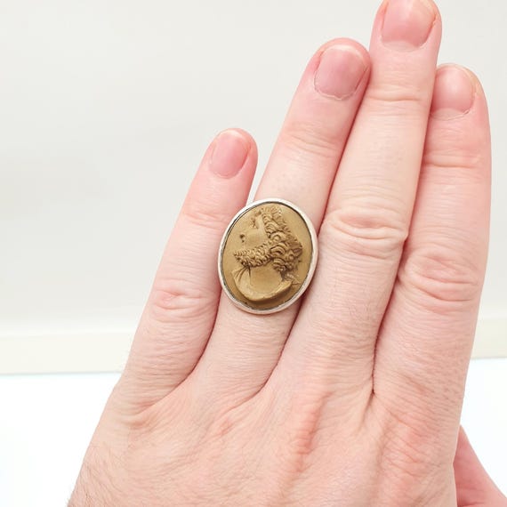 Antique Solid Silver Lava Cameo Ring Victorian Ma… - image 2