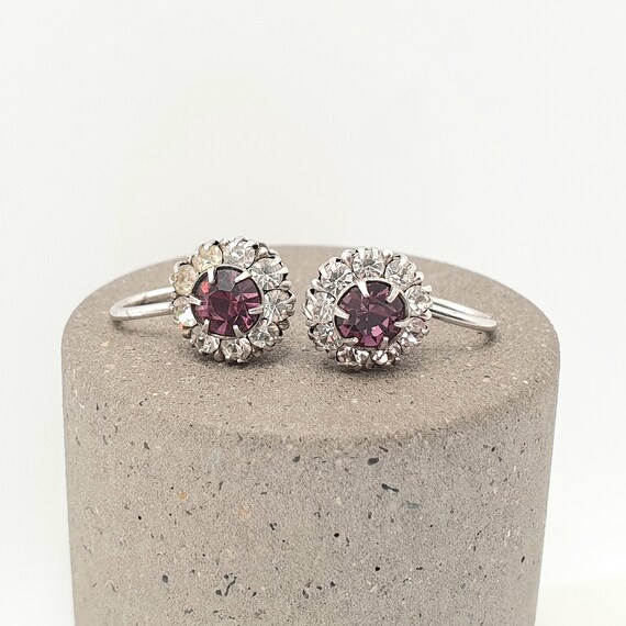 Antique Solid Silver Amethyst Paste Earrings Diam… - image 2