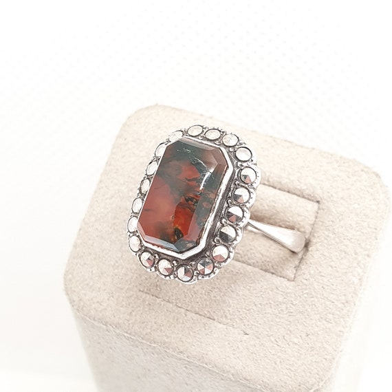 Antique Sterling Silver Moss Agate Ring Art Deco … - image 2