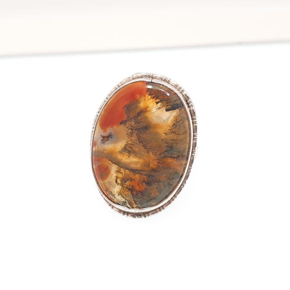 Antique Solid Silver Moss Agate Ring Large Big Ca… - image 4