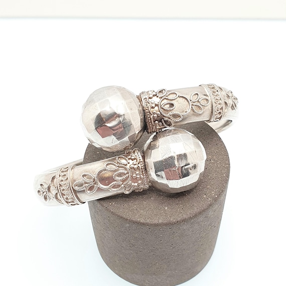Antique Victorian Solid Silver Bypass Bangle Cros… - image 2