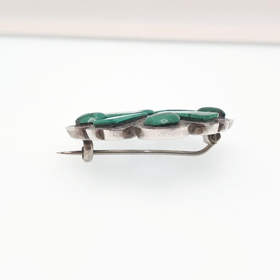 Antique Victorian Malachite Solid Silver Brooch S… - image 5
