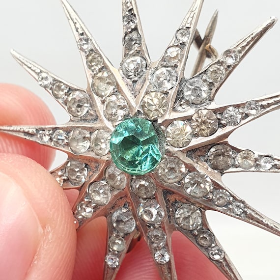 Antique Solid Silver Diamond Paste Star Brooch Vi… - image 4