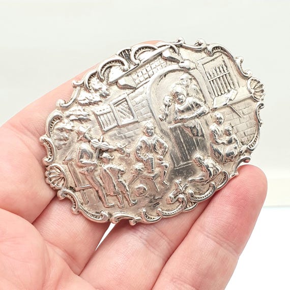 Antique Solid Silver Dutch Pub Brooch Victorian B… - image 1