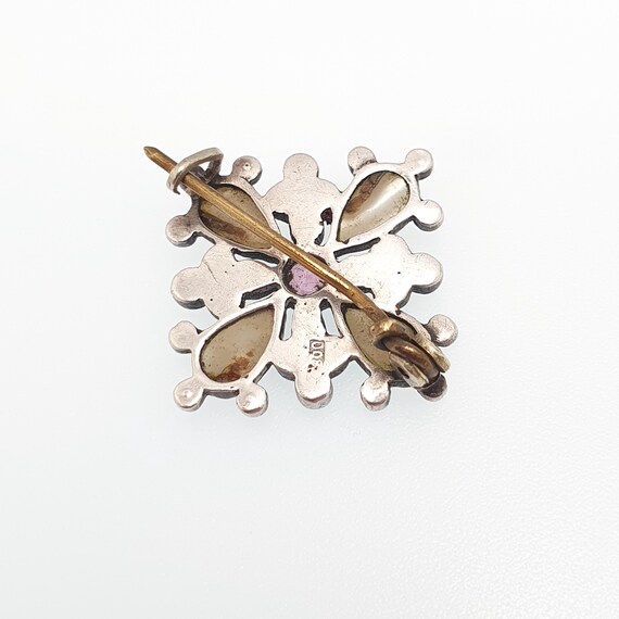 Antique Victorian Solid Silver Paste Brooch Pink … - image 5