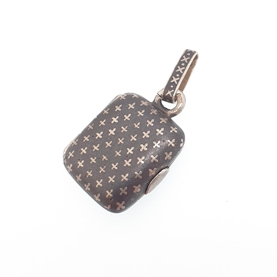 Antique Solid Silver Niello Locket Victorian Rect… - image 5