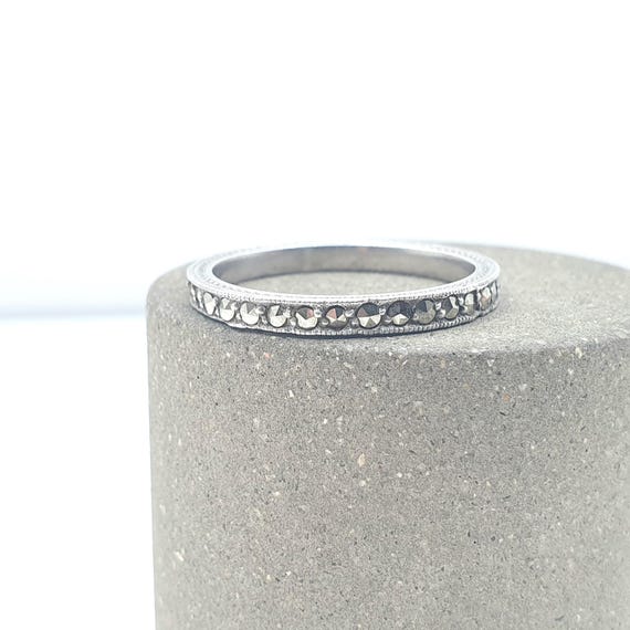 Antique Solid Silver Marcasite Eternity Ring Art … - image 4