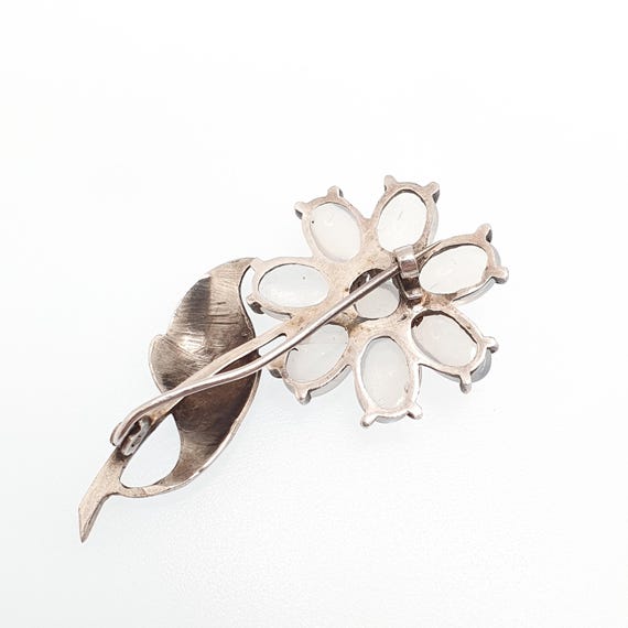 Antique Solid Silver Moonstone Flower Brooch Vict… - image 6