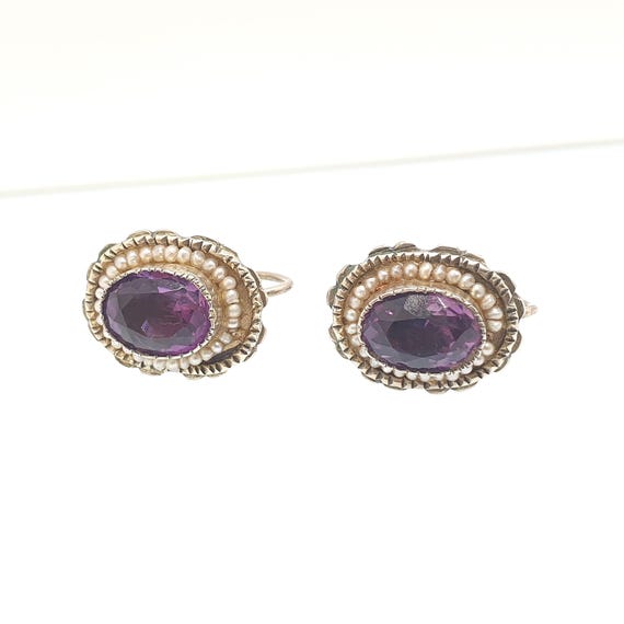 Antique Solid Silver Natural Amethyst Earrings Se… - image 6
