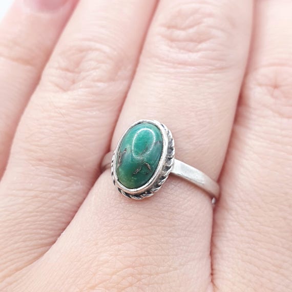Old Vintage Solid Silver Turquoise Ring Natural G… - image 1