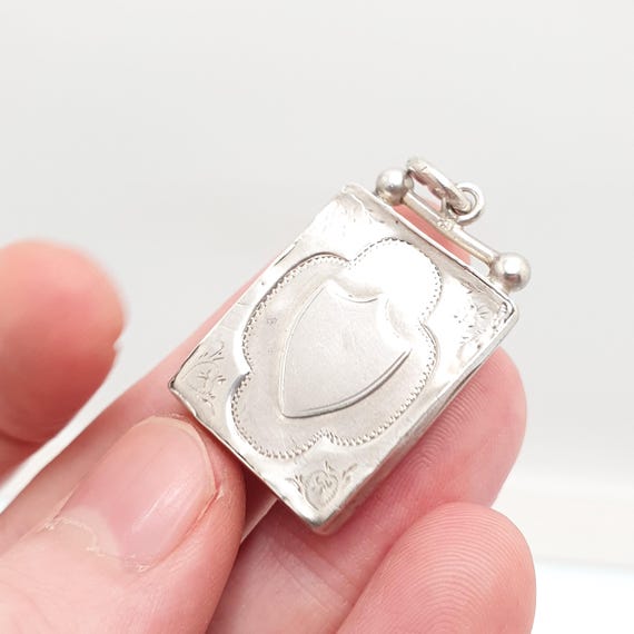 Antique Sterling Silver Locket Rectangular 1900 H… - image 12