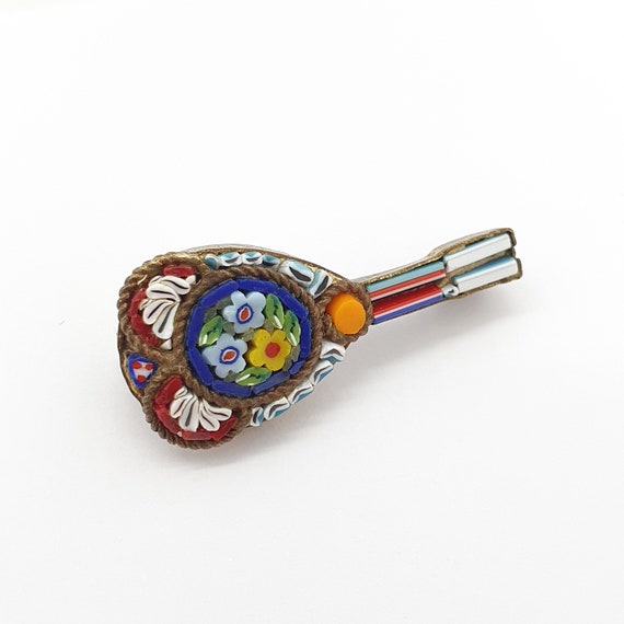 Antique Micromosaic Lute Brooch Pin Micro Mosaic … - image 2