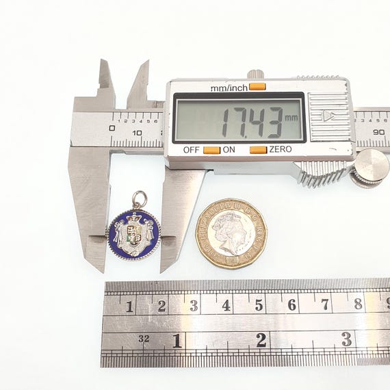 Antique Solid Silver Enamel Crest Charm Pendant C… - image 7