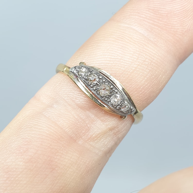 Antique Diamond Ring Solid 18ct 18k Gold 750 Old Cut 1910s Hallmarked 5 Stone Ladies Womens Vintage Sparkly Jewelry Jewellery UKR US8.75 image 2