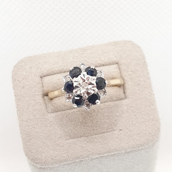 Vintage Diamond & Sapphire 18k Gold Ring Solid 18… - image 1