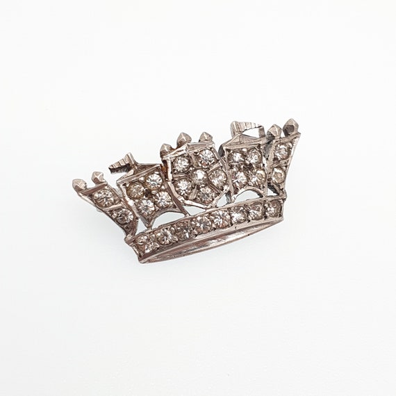 Antique Sterling Silver Crown Brooch Diamond Past… - image 2
