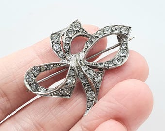Antique Diamond Paste Solid Silver Brooch Pin Leaf Flower Art