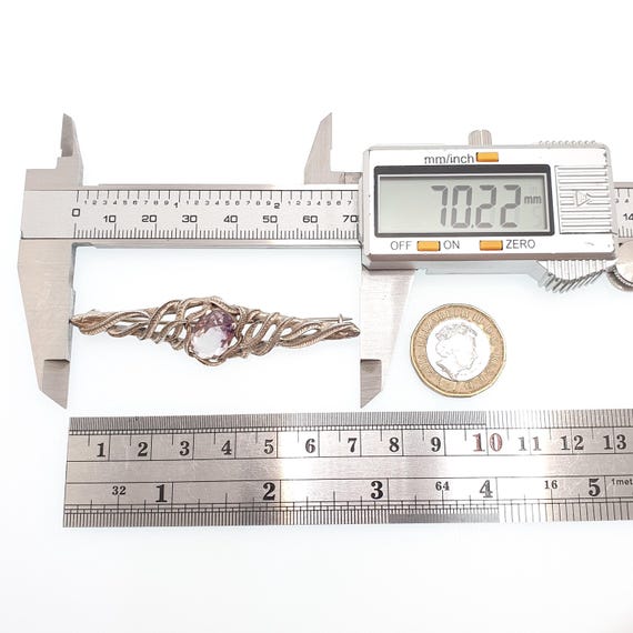 Antique Solid Silver Amethyst Brooch Genuine Real… - image 7