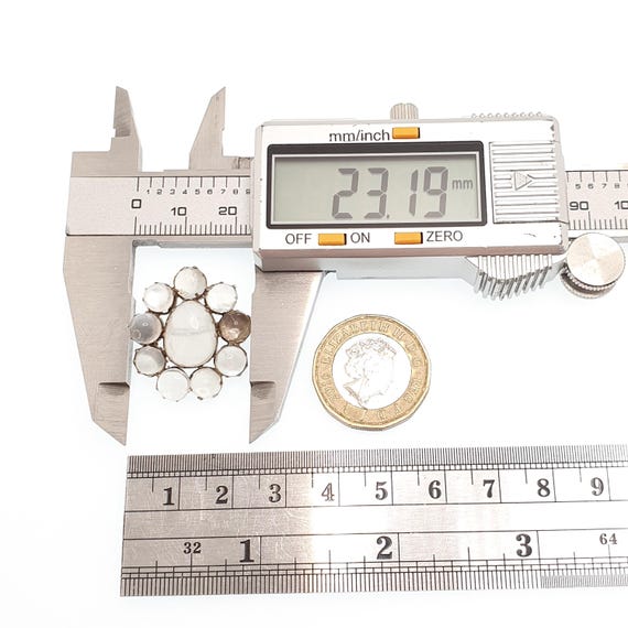 Antique Moonstone Solid Silver Brooch Cluster Hal… - image 7