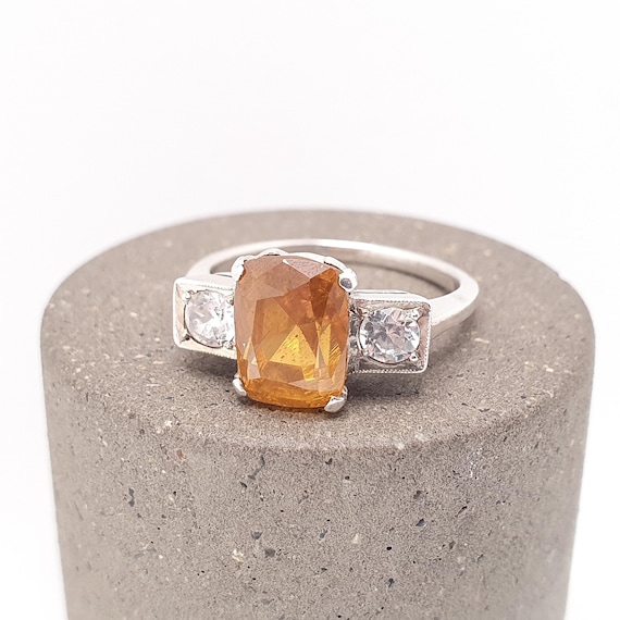 Antique Spessartite Garnet Solid Silver Ring Whit… - image 1
