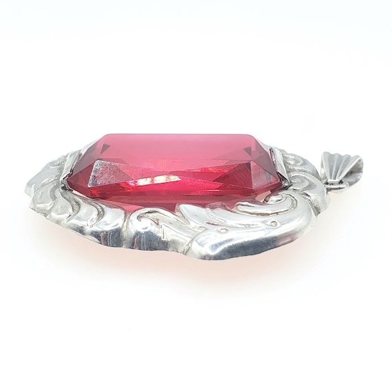 Old Vintage Solid Silver Ruby Paste Pendant Swedi… - image 5