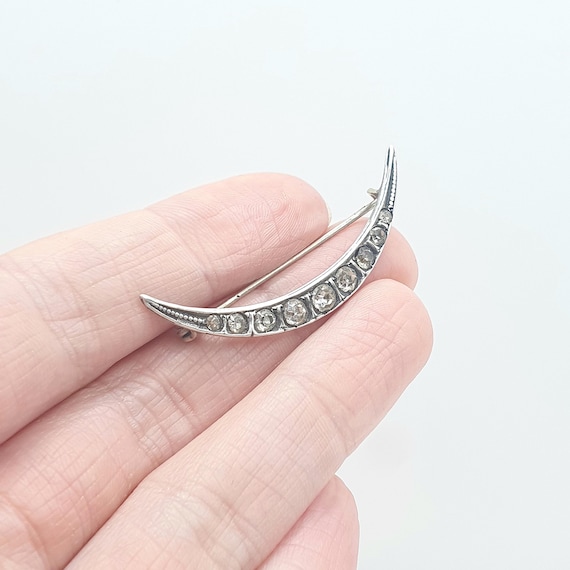 Antique Solid Silver Crescent Moon Diamond Paste … - image 2