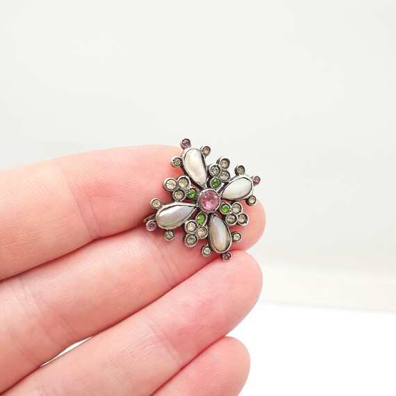 Antique Victorian Solid Silver Paste Brooch Pink … - image 3