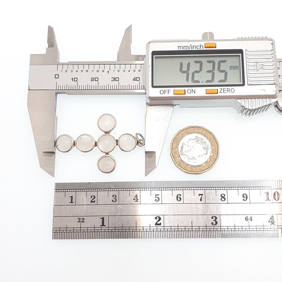 Antique Solid Silver Moonstone Cross Necklace Cru… - image 9