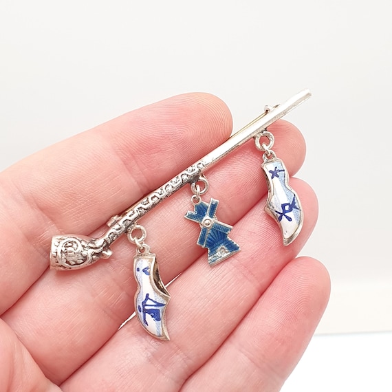 Antique Dutch Solid Silver Pipe Clog Windmill Bro… - image 1