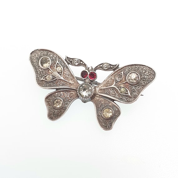 Antique Victorian Solid Silver Butterfly Brooch D… - image 2