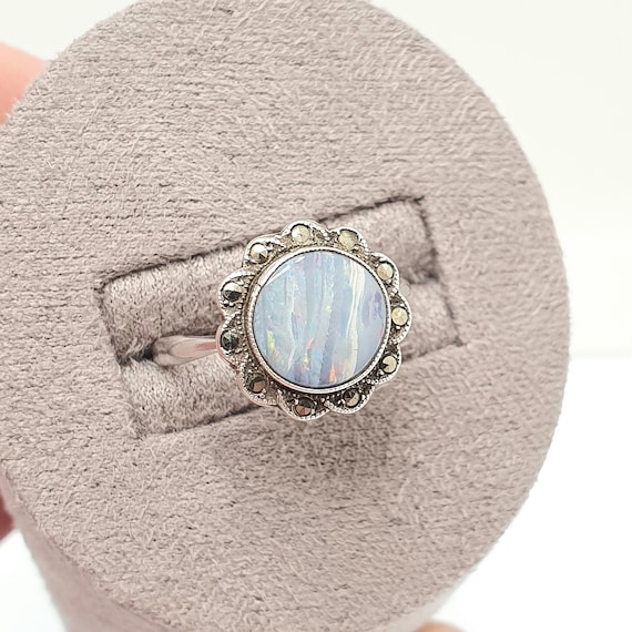 Antique Solid Silver Black Opal Ring Natural Genu… - image 3