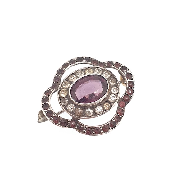 Antique Solid Silver Amethyst Paste Brooch Victor… - image 2