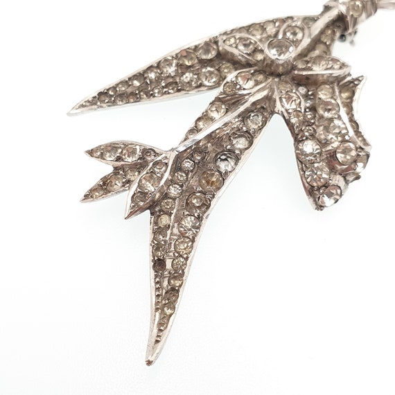 Antique Diamond Paste Solid Silver Brooch Pin Lea… - image 3