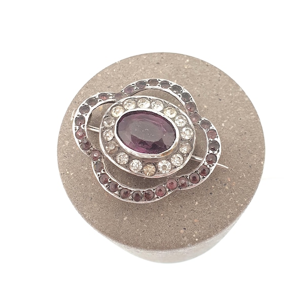 Antique Solid Silver Amethyst Paste Brooch Victor… - image 4