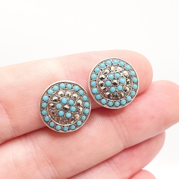 Antique Solid Silver Turquoise Glass Earrings Mar… - image 1