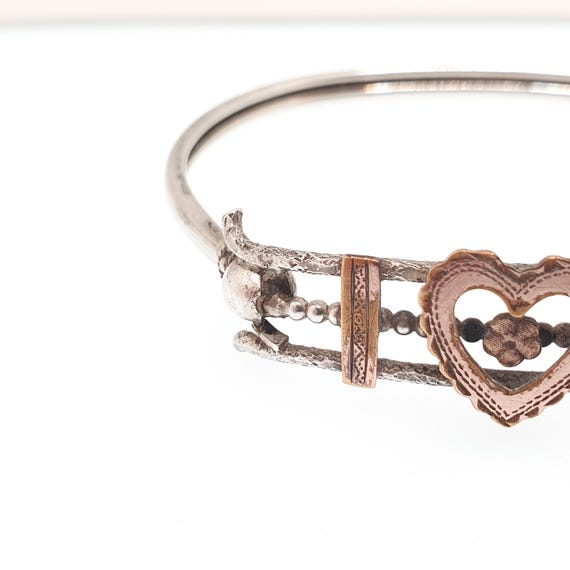 Antique Victorian Solid Silver Heart Bangle Rolle… - image 9