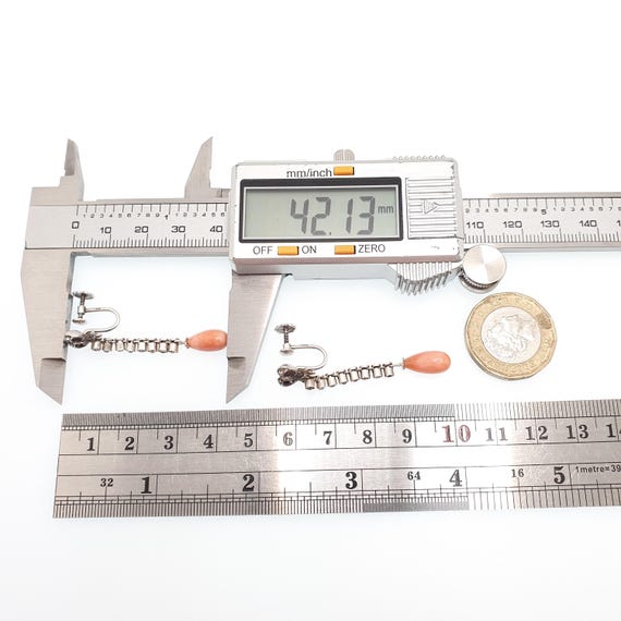 Antique Solid Silver Coral Paste Earrings Bow Han… - image 10