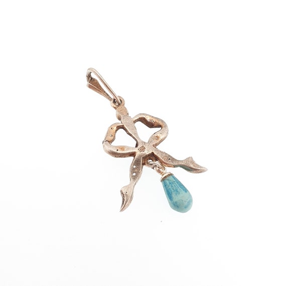 Antique Solid Silver Diamond Paste Bow Pendant Fa… - image 4