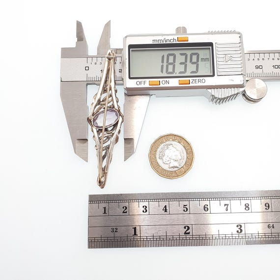 Antique Solid Silver Amethyst Brooch Genuine Real… - image 8