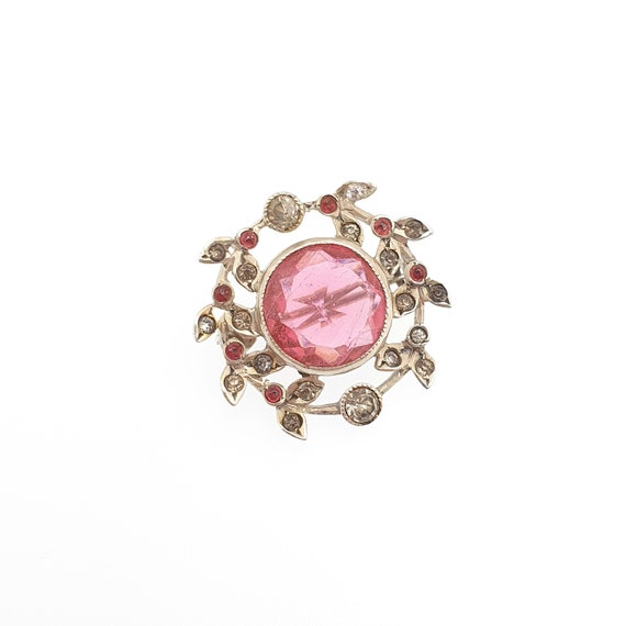 Antique Victorian Solid Silver Pink Paste Brooch … - image 2