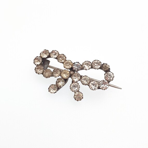 Antique Victorian Paste Solid Silver Bow Brooch R… - image 3