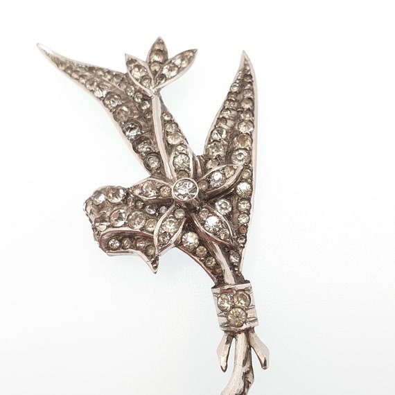 Antique Diamond Paste Solid Silver Brooch Pin Lea… - image 4
